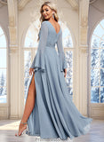 Annie A-line V-Neck Floor-Length Chiffon Bridesmaid Dress STKP0025798