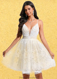 Charity Ball-Gown/Princess V-Neck Short Tulle Lace Homecoming Dress With Pleated STKP0025711