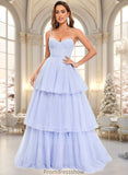 Shiloh Ball-Gown/Princess Sweetheart Sweep Train Tulle Prom Dresses With Bow STKP0025843