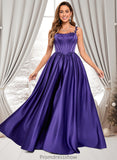 Marian Ball-Gown/Princess Scoop Floor-Length Satin Prom Dresses With Appliques Lace Beading STKP0025865