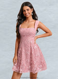 Madeline A-line Square Mini Lace Homecoming Dress With Bow Sequins STKP0025647