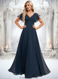 Melissa A-line V-Neck Floor-Length Chiffon Bridesmaid Dress STKP0025806