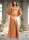 Amiya A-line Square Floor-Length Stretch Satin Bridesmaid Dress STKP0025765