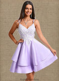 Sierra A-line V-Neck Short Satin Homecoming Dress With Appliques Lace STKP0025696