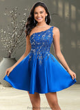 Aliyah A-line One Shoulder Short Satin Homecoming Dress With Appliques Lace Sequins STKP0025657