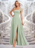 Hana A-line Square Floor-Length Chiffon Prom Dresses With Bow STKP0025876