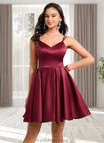 Kaylee Ball-Gown/Princess V-Neck Short Satin Homecoming Dress With Bow STKP0025662