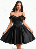 Sierra A-line Off the Shoulder Short Satin Homecoming Dress STKP0025704