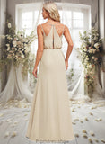 Luz A-line V-Neck Floor-Length Chiffon Bridesmaid Dress STKP0025790