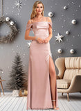 Melina A-line Cold Shoulder Floor-Length Stretch Satin Bridesmaid Dress STKP0025747