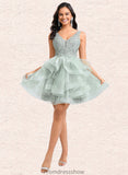 Charlie Ball-Gown/Princess V-Neck Short Tulle Lace Homecoming Dress STKP0025671