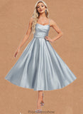 Carolyn A-line V-Neck Tea-Length Satin Homecoming Dress STKP0025694