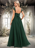 Saige A-line V-Neck Floor-Length Chiffon Bridesmaid Dress With Ruffle STKP0025811