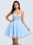 Miley Ball-Gown/Princess Sweetheart Short Lace Tulle Homecoming Dress With Ruffle STKP0025707