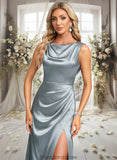 Sage A-line Scoop Cowl Floor-Length Stretch Satin Prom Dresses STKP0025878