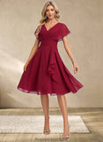 Alyssa A-line V-Neck Knee-Length Chiffon Homecoming Dress With Ruffle STKP0025716