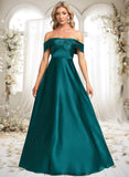 Stephany A-line Off the Shoulder Floor-Length Stretch Satin Prom Dresses STKP0025879