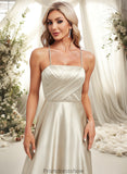 Bella A-line Square Floor-Length Satin Bridesmaid Dress STKP0025789