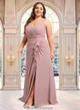 Taylor A-line V-Neck Floor-Length Chiffon Bridesmaid Dress STKP0025820