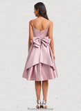 Daphne A-line V-Neck Asymmetrical Satin Homecoming Dress With Bow Pleated STKP0025699