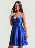 Jess A-line V-Neck Short Stretch Satin Homecoming Dress With Pleated STKP0025705