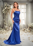 Frederica Trumpet/Mermaid Straight Sweep Train Stretch Satin Prom Dresses With Rhinestone STKP0025861