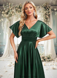 Tia A-line V-Neck Floor-Length Stretch Satin Bridesmaid Dress STKP0025782