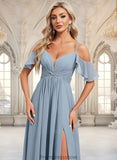 Gina A-line Cold Shoulder Floor-Length Chiffon Bridesmaid Dress With Ruffle STKP0025797