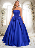 Emilee Ball-Gown/Princess Straight Floor-Length Satin Prom Dresses STKP0025831