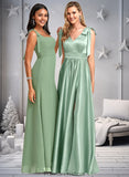 Jessica A-line V-Neck Floor-Length Stretch Satin Bridesmaid Dress With Bow STKP0025737