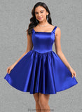 Phoenix A-line Square Short Satin Homecoming Dress With Bow STKP0025672