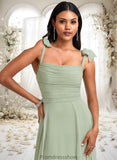 Jaidyn A-line Cowl Floor-Length Chiffon Bridesmaid Dress With Bow STKP0025738