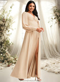 Adison A-line V-Neck Floor-Length Chiffon Bridesmaid Dress STKP0025763