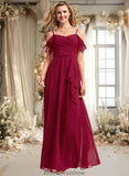 Jo A-line Cold Shoulder Floor-Length Chiffon Bridesmaid Dress With Ruffle STKP0025755