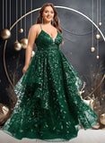 Janelle Ball-Gown/Princess V-Neck Floor-Length Lace Floral Prom Dresses With Sequins STKP0025838