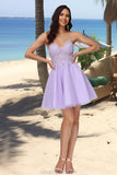 Undine A-line V-Neck Short/Mini Lace Tulle Homecoming Dress With Beading STKP0020501