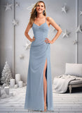 Susanna A-line V-Neck Floor-Length Chiffon Bridesmaid Dress STKP0025726