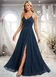 Undine A-line V-Neck Floor-Length Chiffon Prom Dresses With Pleated STKP0025830