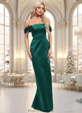 Ruby Sheath/Column Off the Shoulder Floor-Length Satin Bridesmaid Dress STKP0025815