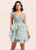 Charlie Ball-Gown/Princess V-Neck Short Tulle Lace Homecoming Dress STKP0025671