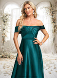 Stephany A-line Off the Shoulder Floor-Length Stretch Satin Prom Dresses STKP0025879