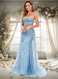 Kaya Sheath/Column Sweetheart Sweep Train Sequin Tulle Prom Dresses With Sequins STKP0025860