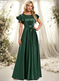 Jillian A-line Scoop Floor-Length Stretch Satin Bridesmaid Dress With Ruffle STKP0025770