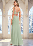 Rihanna A-line Square Floor-Length Chiffon Bridesmaid Dress With Ruffle STKP0025739