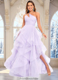 Siena Ball-Gown/Princess Asymmetrical One Shoulder Floor-Length Tulle Prom Dresses STKP0025867