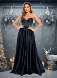 Dulce Ball-Gown/Princess V-Neck Floor-Length Satin Prom Dresses STKP0025840