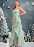 Savanah A-line Square Floor-Length Satin Bridesmaid Dress With Ruffle STKP0025736