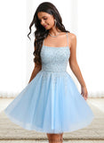 Damaris A-line Scoop Short Tulle Sequin Homecoming Dress With Sequins Beading STKP0025706