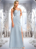 Liana A-line V-Neck Floor-Length Satin Bridesmaid Dress STKP0025724