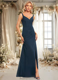 Carleigh Trumpet/Mermaid V-Neck Floor-Length Chiffon Prom Dresses With Ruffle STKP0025873